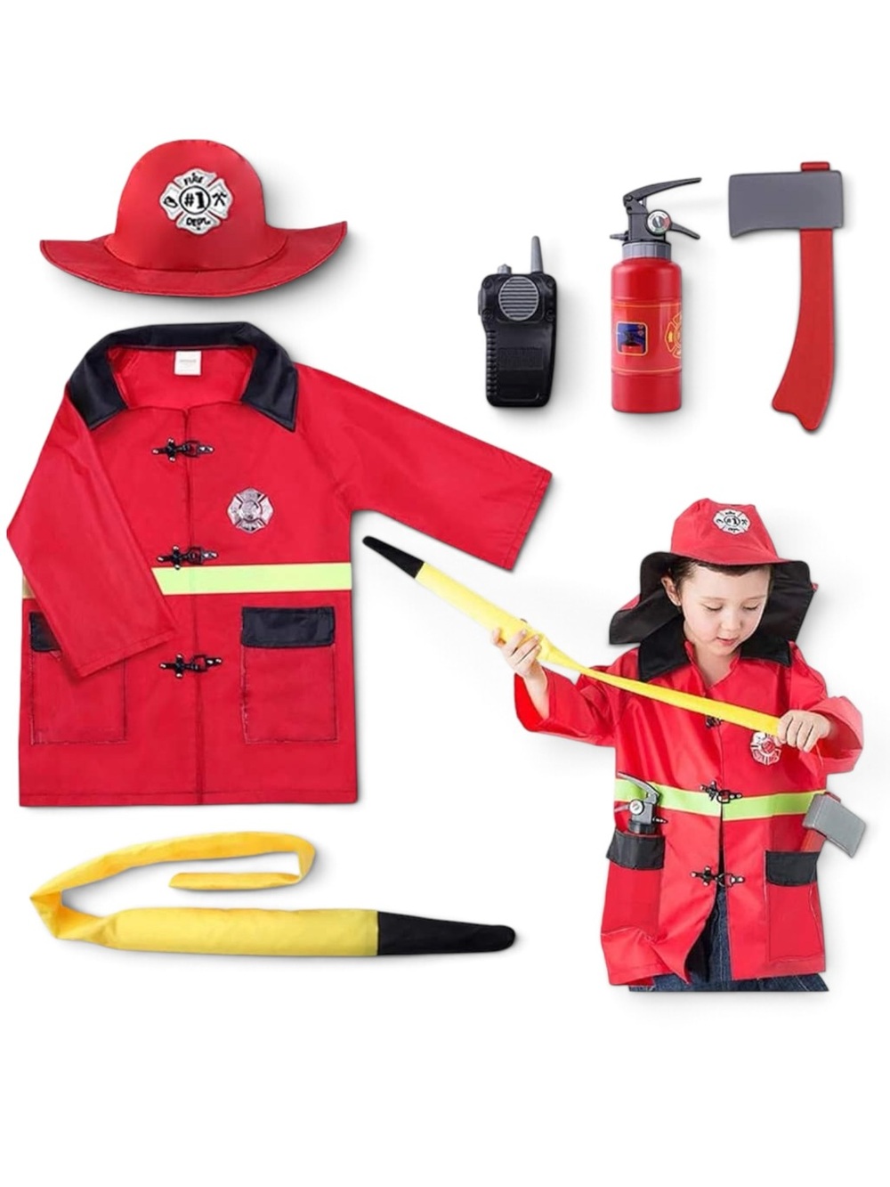 IPLAY Kid’s Fire Fighter w/ Tools Halloween Costume Size Small